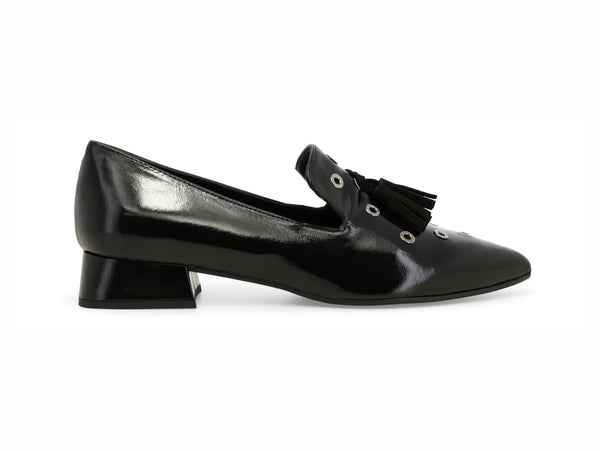 Melluso Mocassino Donna Nero in Vernice con Tacco e Occhielli A103-250153